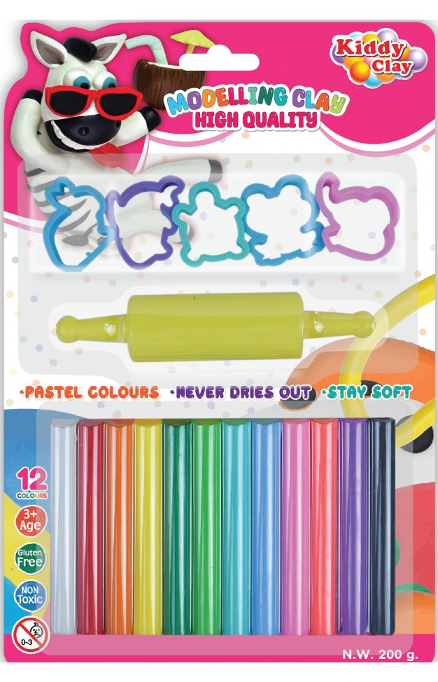 Kiddy Clay Modeling 12 Colors  5 Cutter 1 Roller